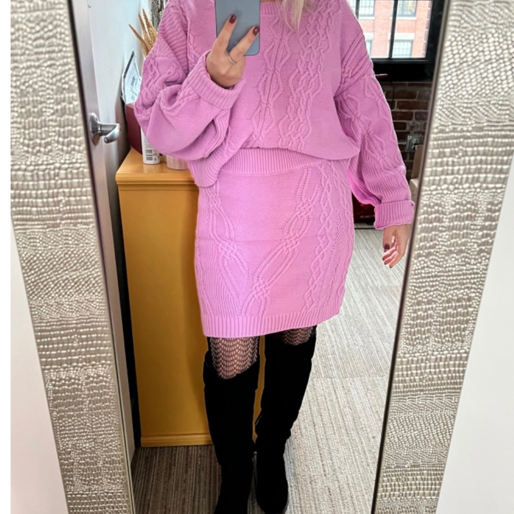 Anthropologie pink sweater skirt knit set